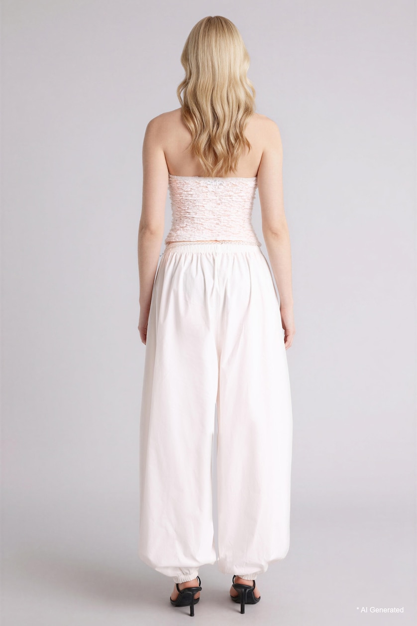 FEMME Blanc Pantalon en popeline taille normale Coupe ballon