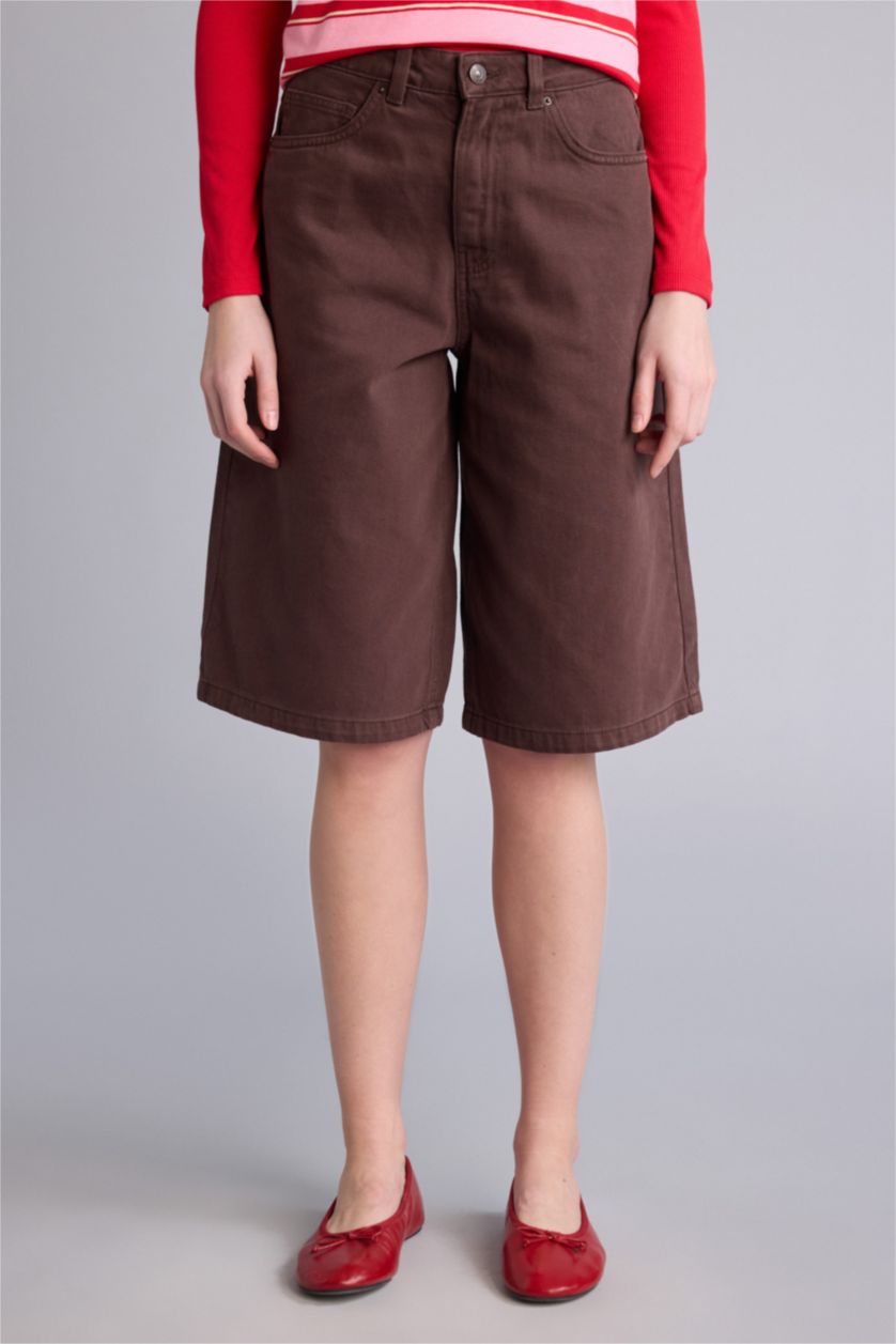 Әйелдерге Қоңыр Орташа белді тік балақ габардин бермуд