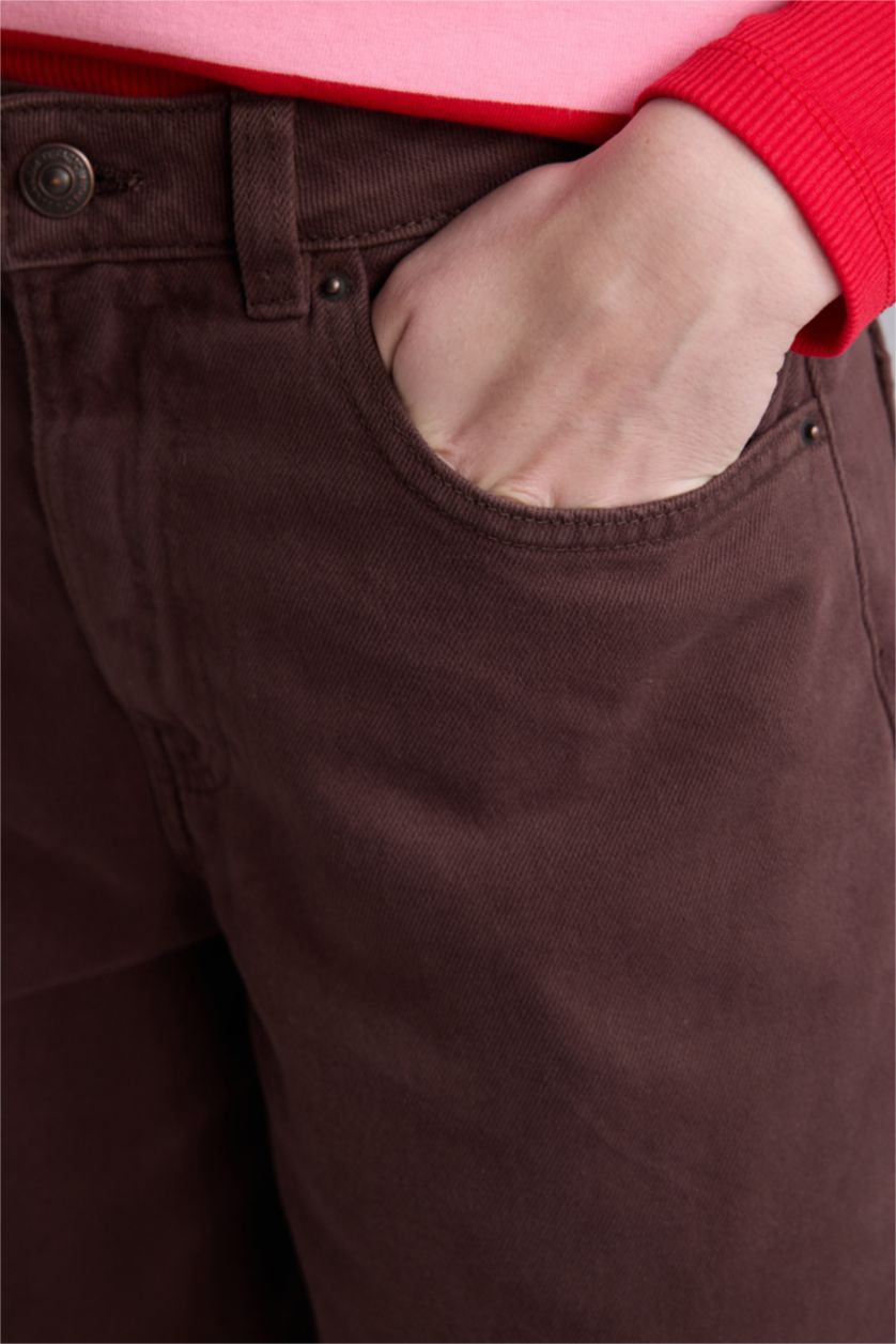 Әйелдерге Қоңыр Орташа белді тік балақ габардин бермуд