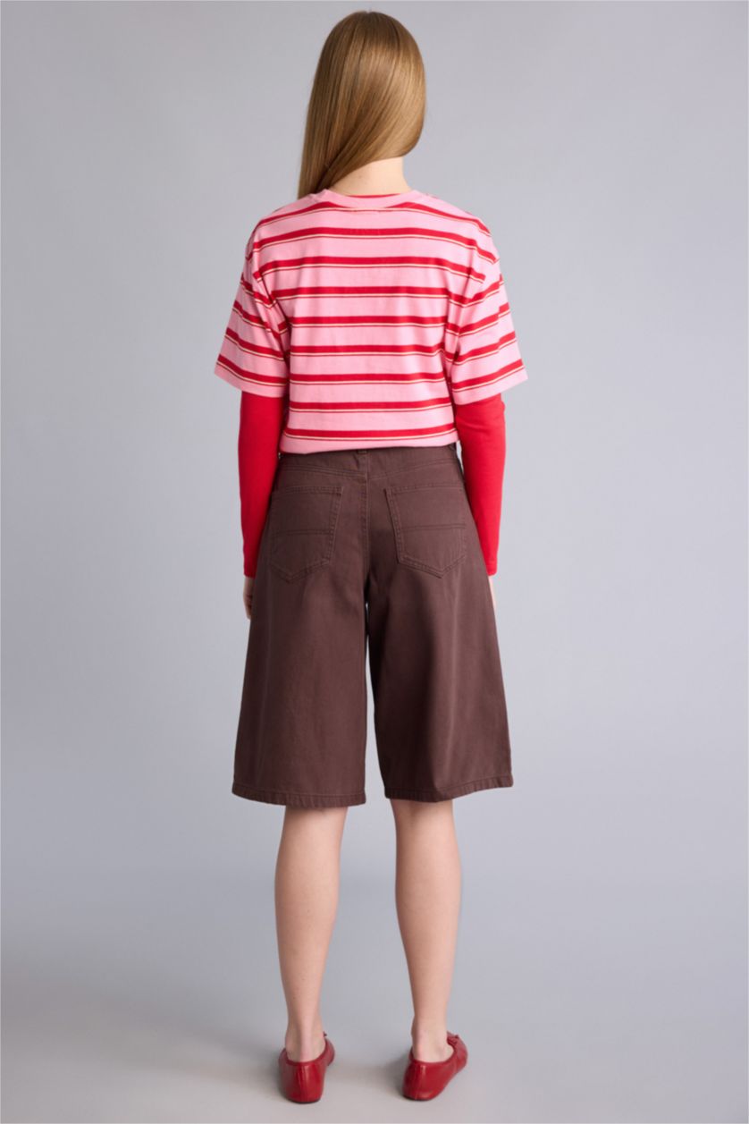 Әйелдерге Қоңыр Орташа белді тік балақ габардин бермуд