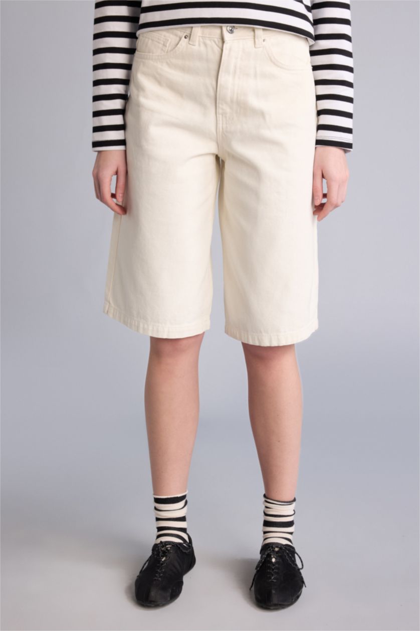 Әйелдерге экру Орташа белді тік балақ габардин бермуд