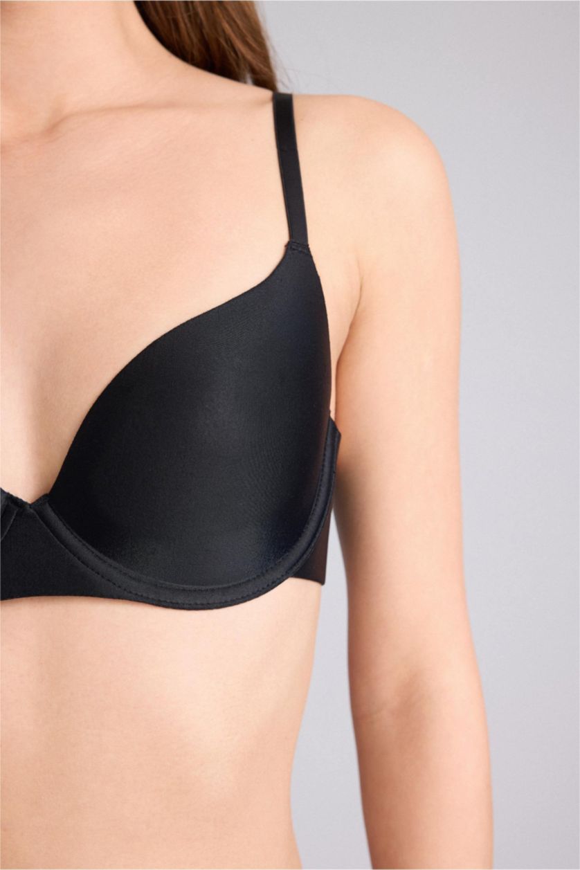 Kadın Siyah Micro Kaplı Pedli Balenli Tişört Bra