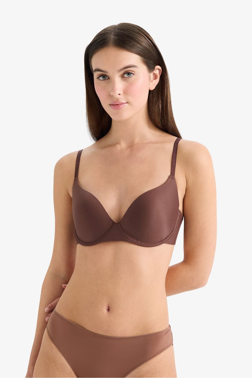 Woman Light Brown Micro Coated Padded Underwired T-Shirt Bra