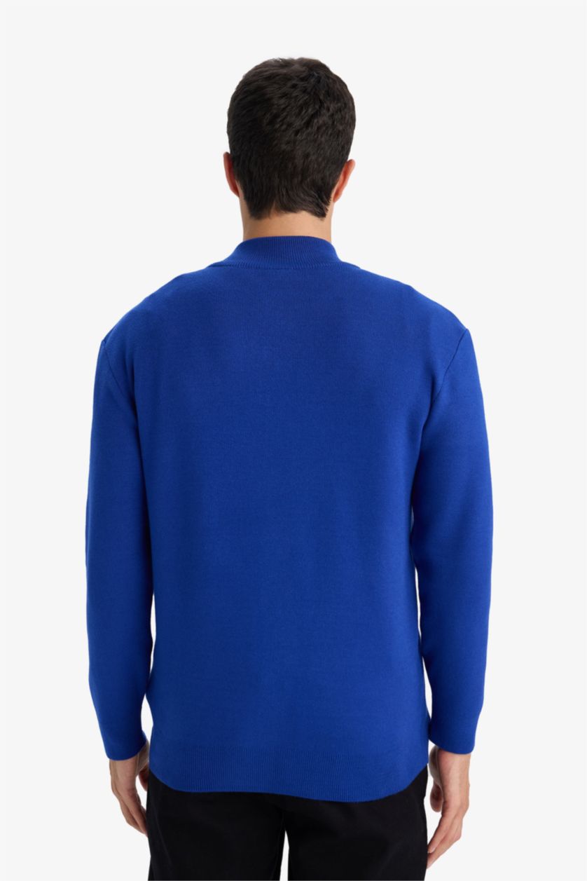 HOMME Bleu Pull en maille à col montant zippé Coupe standard