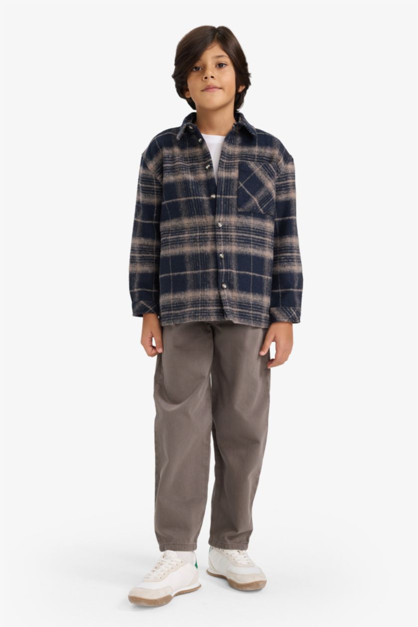 Erkek Çocuk - Genç Erkek İndigo Erkek Çocuk Ekose Desenli Flanel Uzun Kollu Gömlek