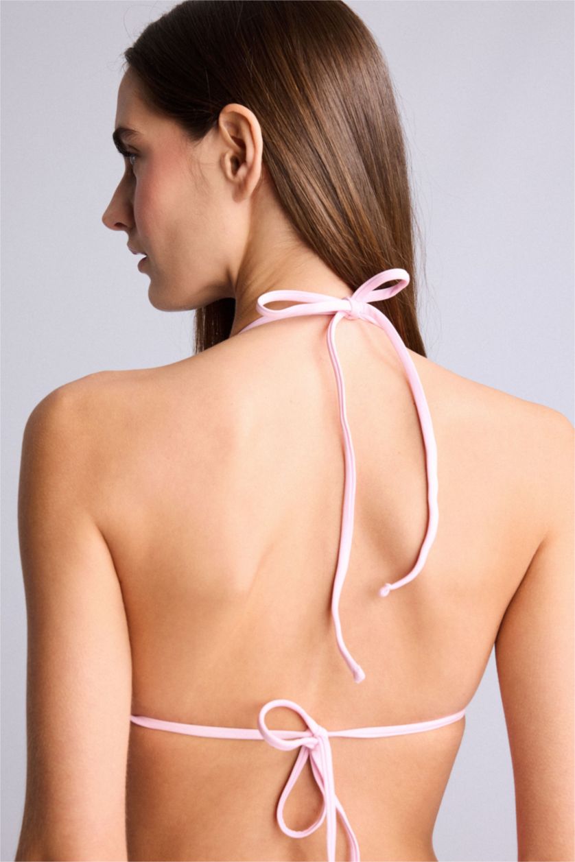 Kadın Pembe Regular Fit Çiçek Desenli Bikini Üstü
