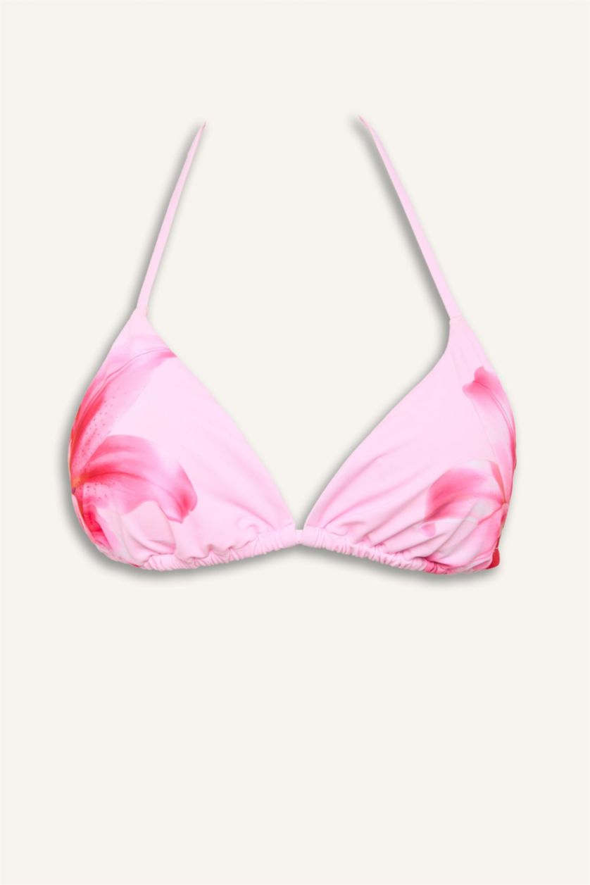 Kadın Pembe Regular Fit Çiçek Desenli Bikini Üstü