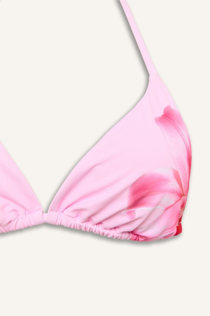 Kadın Pembe Regular Fit Çiçek Desenli Bikini Üstü