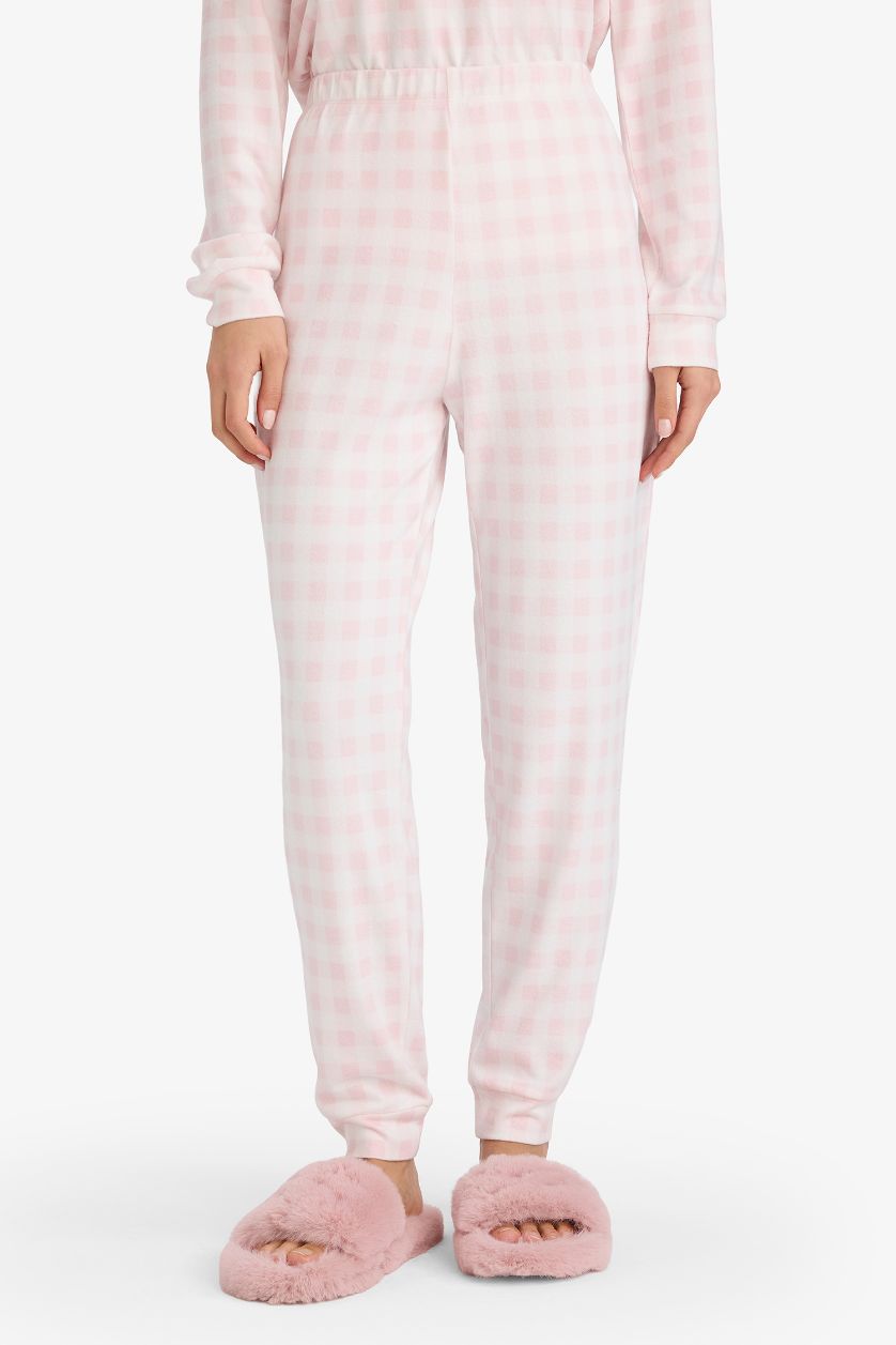 FEMME Rose Clair Ensemble pyjama à carreaux à manches longues et Pantalon Coupe régulière