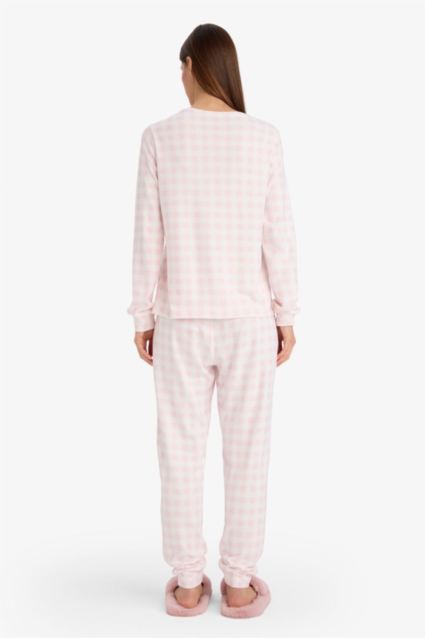 FEMME Rose Clair Ensemble pyjama à carreaux à manches longues et Pantalon Coupe régulière