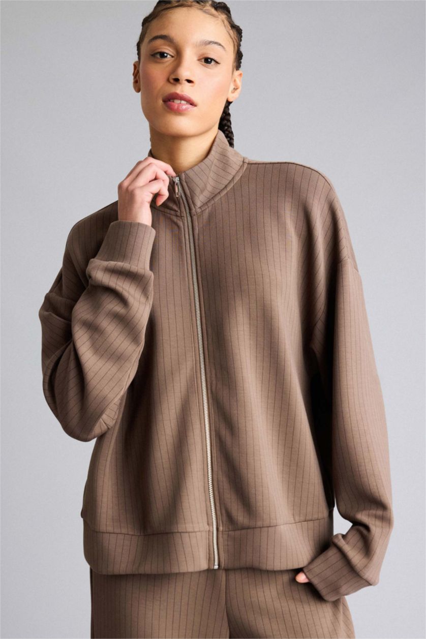 Женщины Светло коричневый Кардиган оверсайз из модала с воротником-стойкой