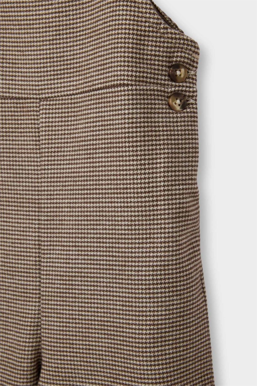 Kız Bebek Kahve Kareli Dokulu Askılı Tulum Kız Bebek