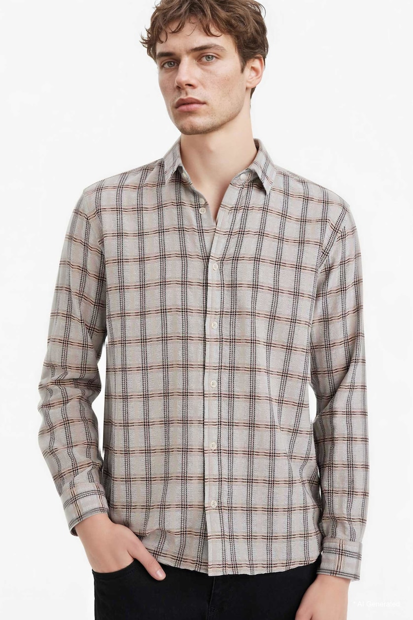 HOMME Bleu Chemise en flanelle à manches longues Coupe régulière