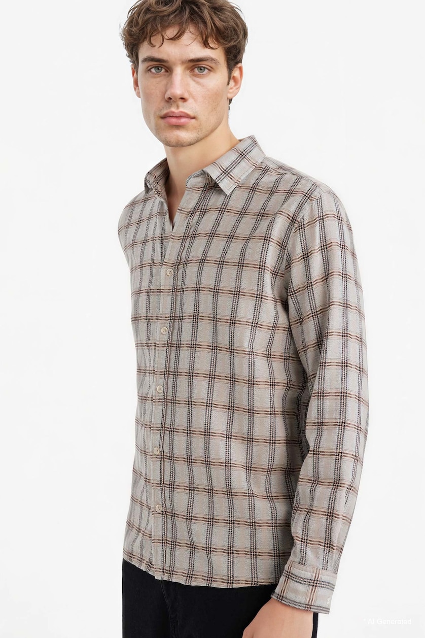 HOMME Bleu Chemise en flanelle à manches longues Coupe régulière