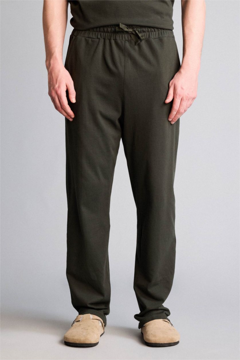 Erkek Haki Regular Fıt Slogan Baskılı Kısa Kollu 2'li Ribana Takım