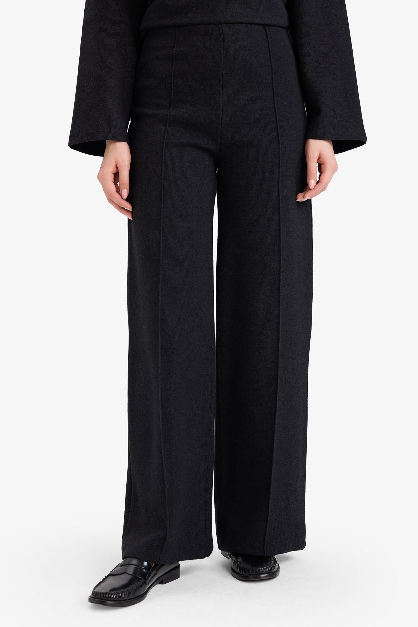 Woman Anthracite Melange Wide Leg Straight Leg Trousers
