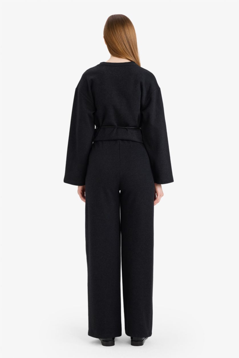 Woman Anthracite Melange Wide Leg Straight Leg Trousers