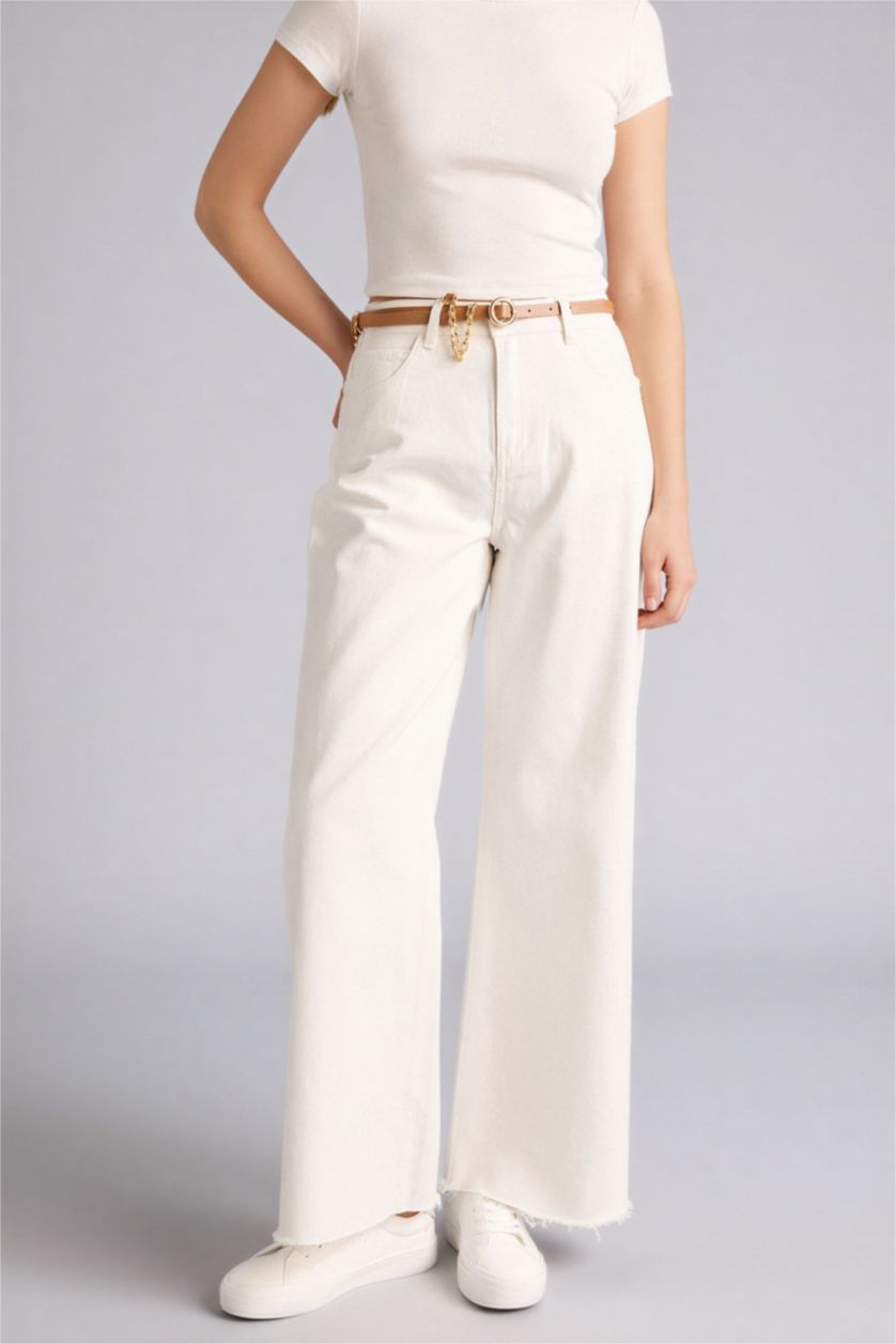 Әйелдерге АҚ Wide Leg орташа белді стандартты ұзындықтағы габардин шалбар