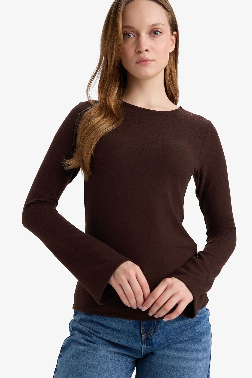 Woman Brown Slim Fit Long Sleeve Tunic