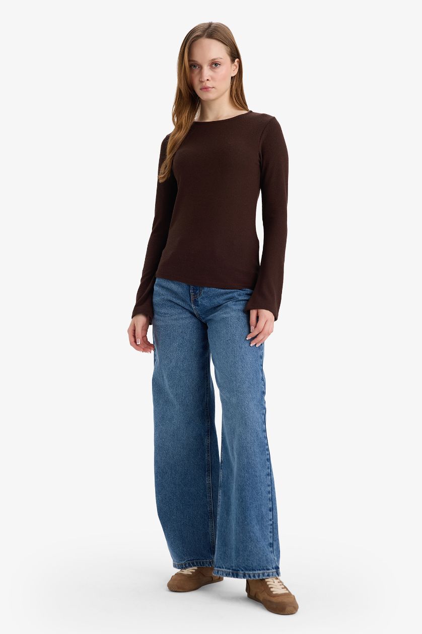 Woman Brown Slim Fit Long Sleeve Tunic