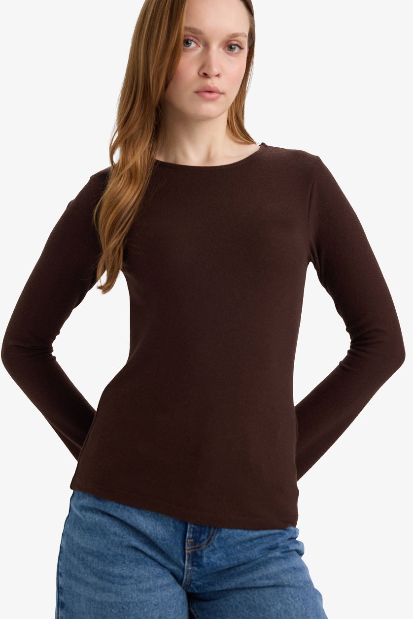 Woman Brown Slim Fit Long Sleeve Tunic