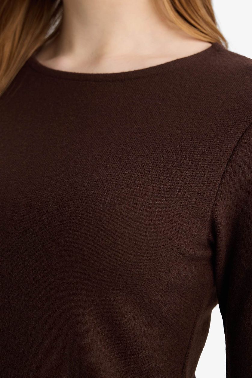 Woman Brown Slim Fit Long Sleeve Tunic