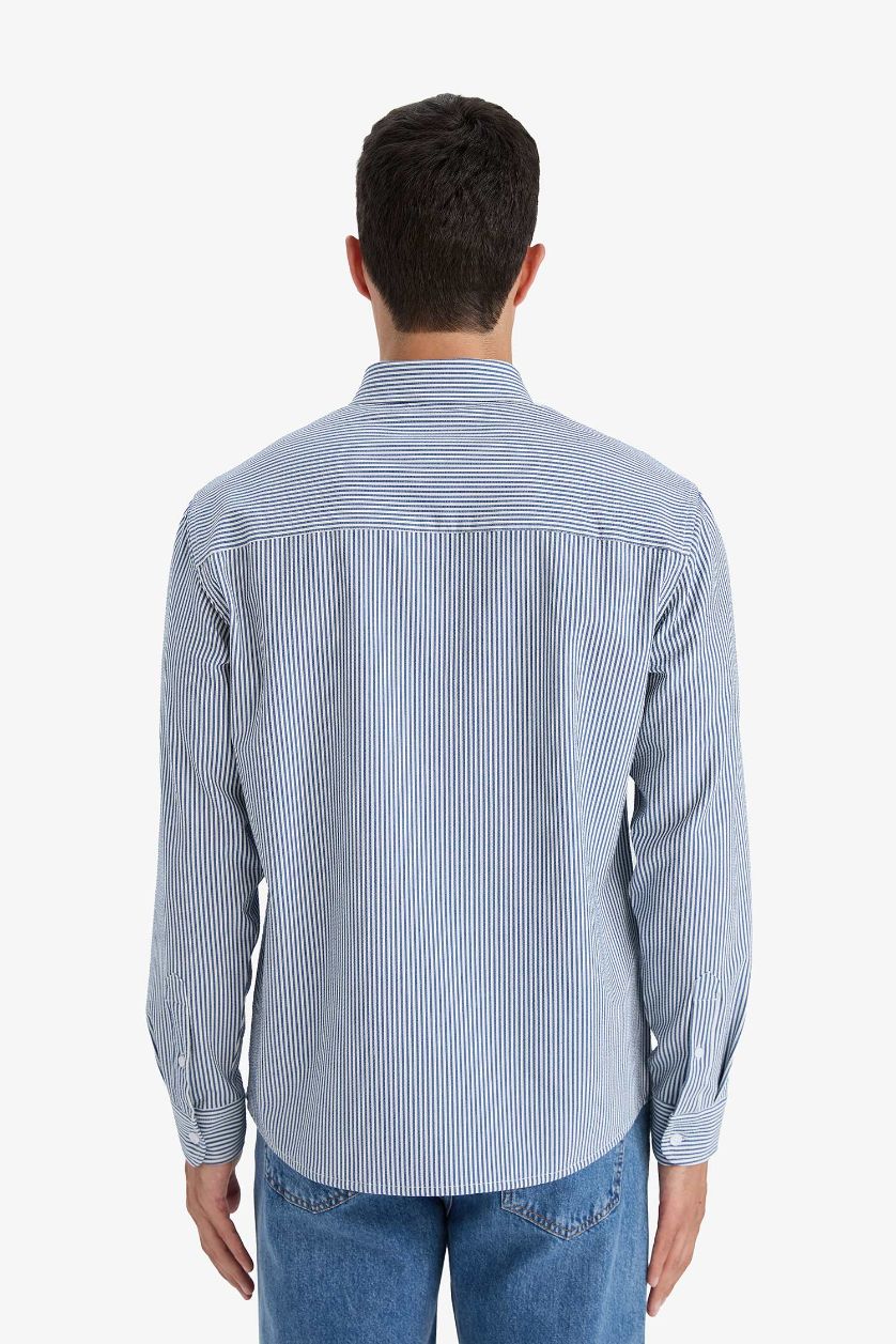 رجالي أزرق قميص بولو كرنكيل كم طويل قصة عادية