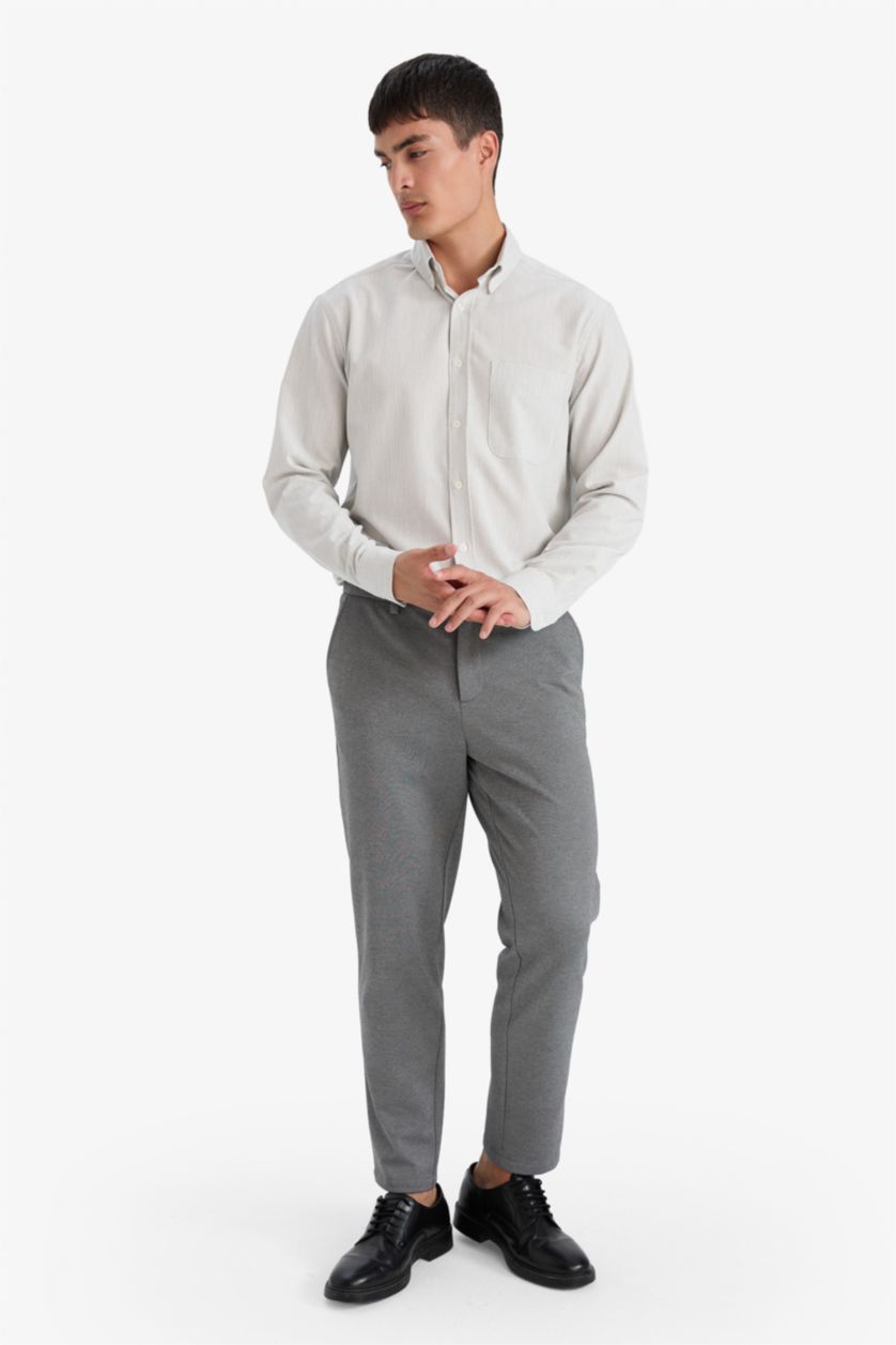 MAN Light Grey Regular Fit Polo Neck Crinkle Shirt