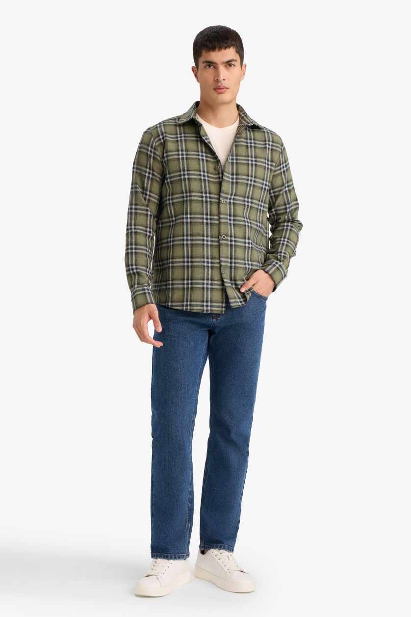 HOMME Kaki Chemise à manches longues en flanelle Coupe régulière