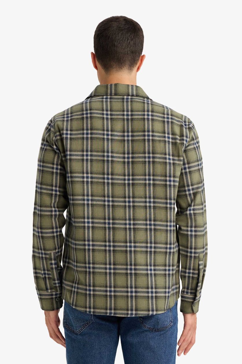 HOMME Kaki Chemise à manches longues en flanelle Coupe régulière