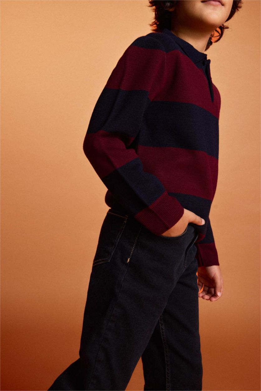 Boys & Teens NAVY Boy Polo Neck Color Block Knit Pullover