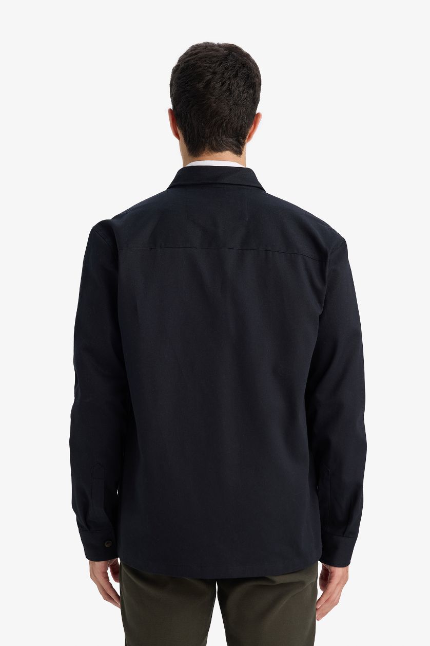 Erkek Antrasit Regular Fıt Polo Yaka Gabardin Uzun Kollu Gömlek