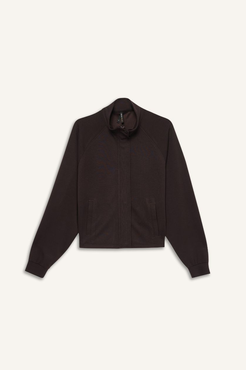 WOMAN Brown Relax Fit Mandarin Collar Jacket