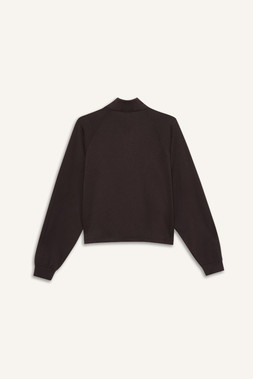 WOMAN Brown Relax Fit Mandarin Collar Jacket