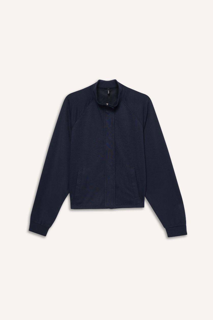 WOMAN NAVY Relax Fit Mandarin Collar Zip Up Jacket