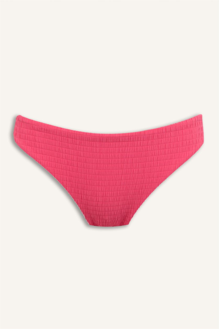 Kadın Fuşya Regular Fit Kırışık Dokulu Bikini Alt