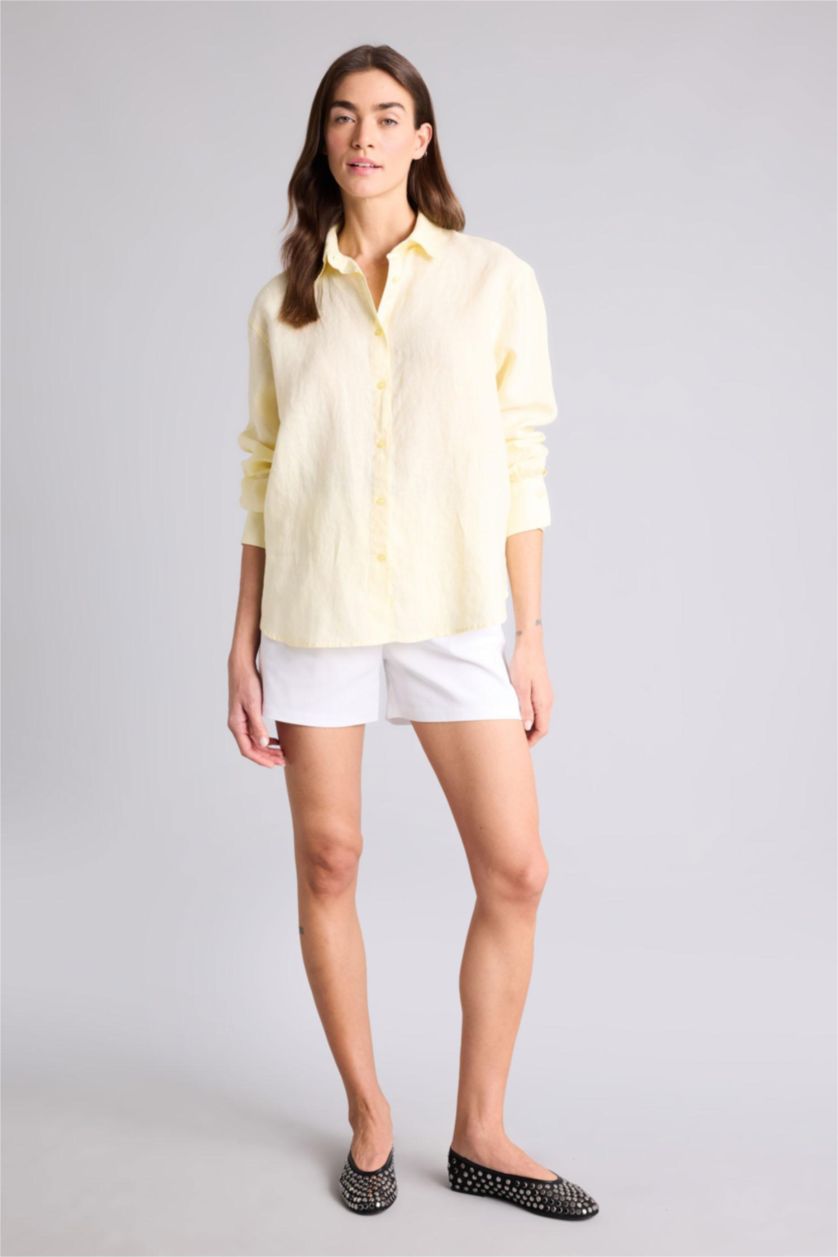 WOMAN Light Yellow Linen Long Sleeve Oversize Shirt