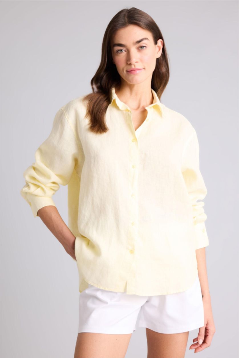 WOMAN Light Yellow Linen Long Sleeve Oversize Shirt
