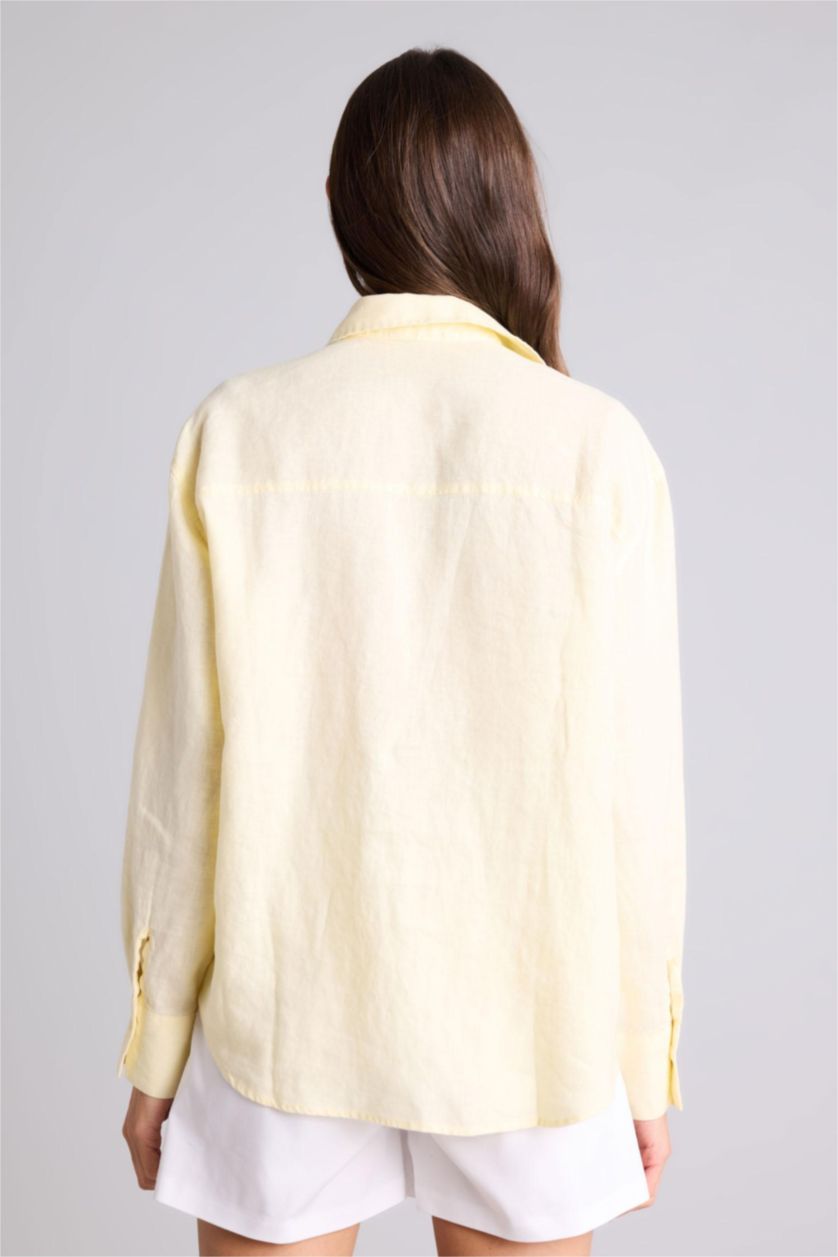 WOMAN Light Yellow Linen Long Sleeve Oversize Shirt
