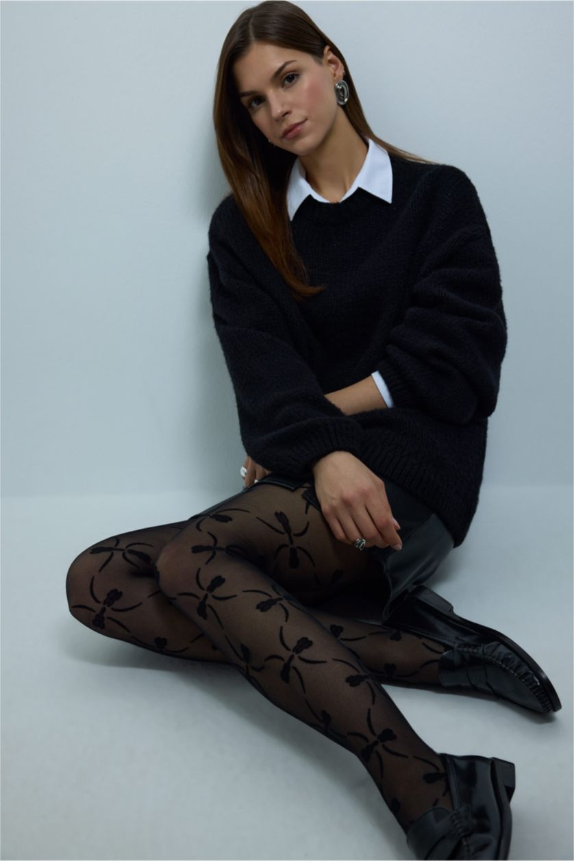 Kadın Siyah Kadın Baskılı 20 Denye Külotlu Çorap