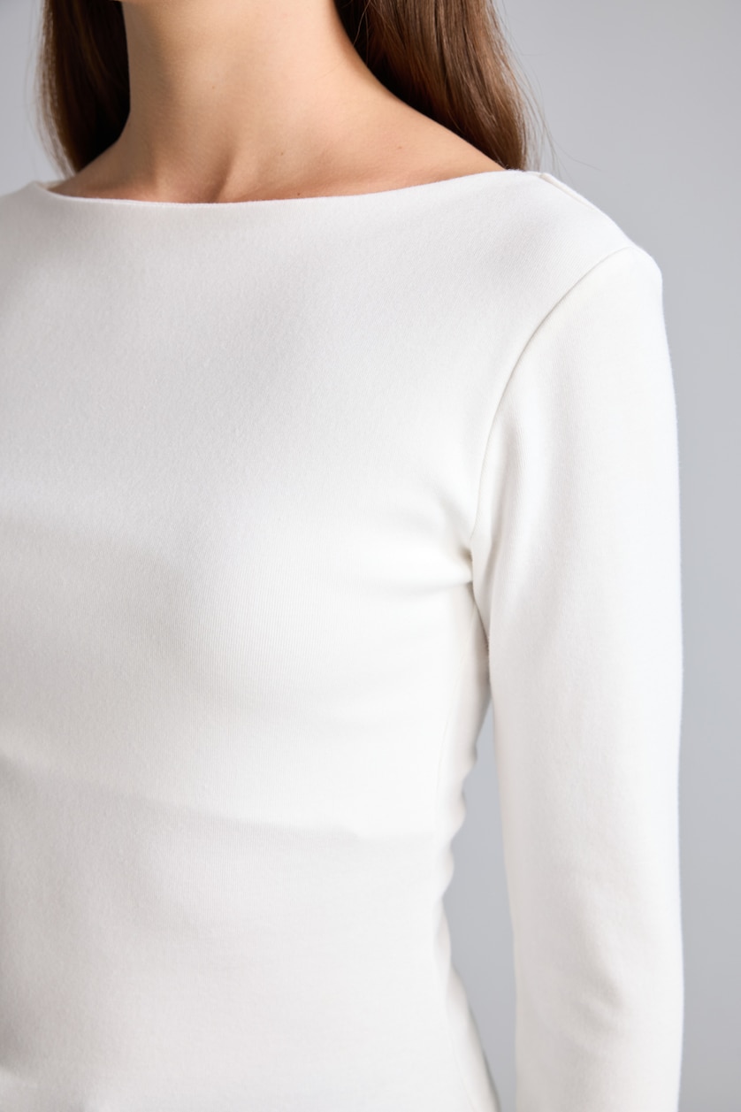 WOMAN Ecru Slim Fit Ribana Long Sleeve T-Shirt