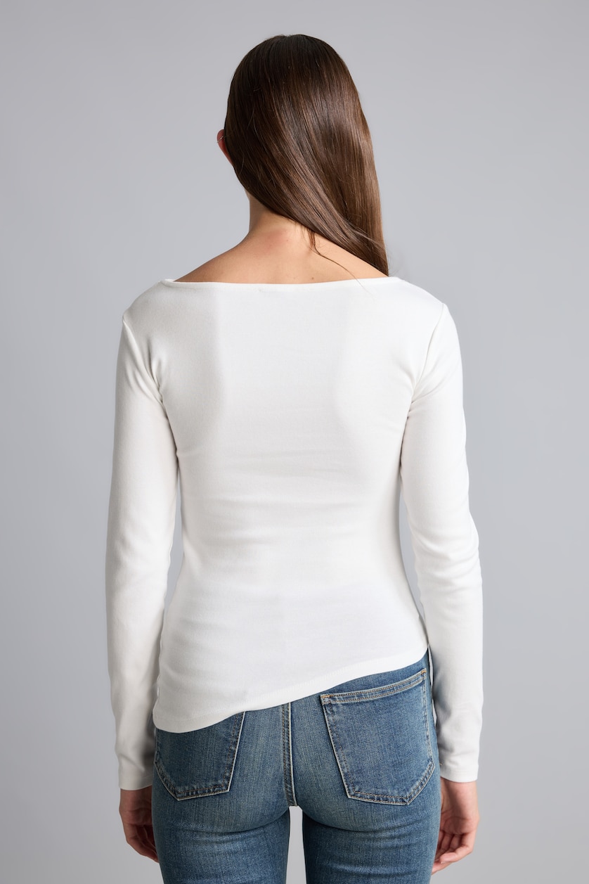 WOMAN Ecru Slim Fit Ribana Long Sleeve T-Shirt