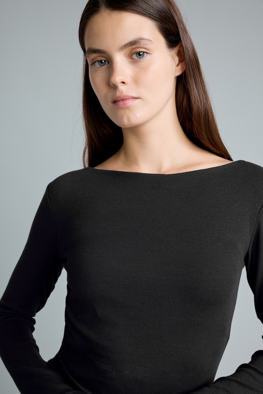 WOMAN NAVY Slim Fit Ribana Long Sleeve T-Shirt