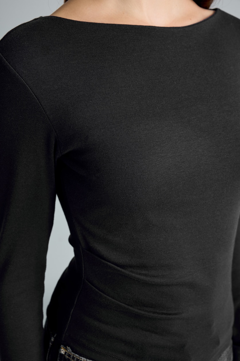 WOMAN NAVY Slim Fit Ribana Long Sleeve T-Shirt