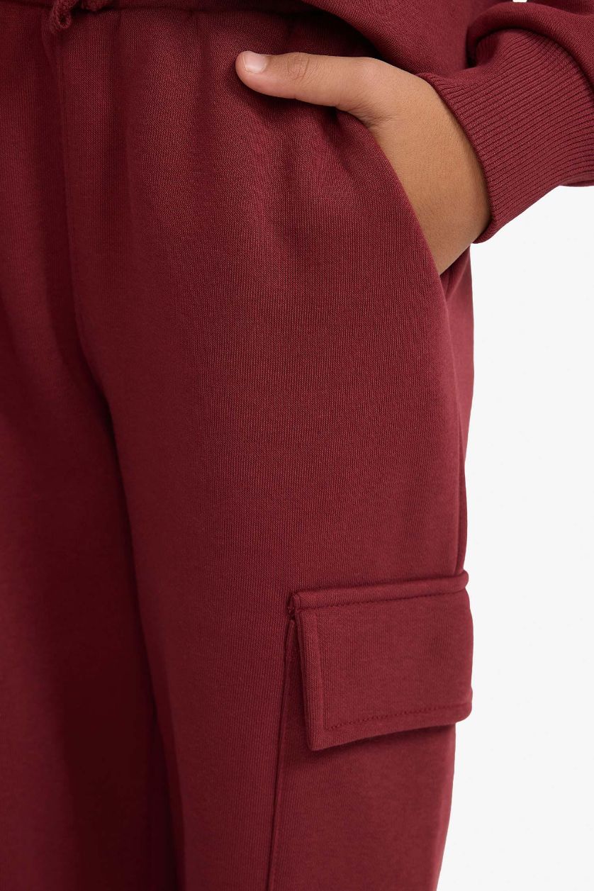 Erkek Çocuk - Genç Erkek Bordo Loose Fit Kargo Cepli Beli Lastikli Eşofman Altı Erkek Çocuk