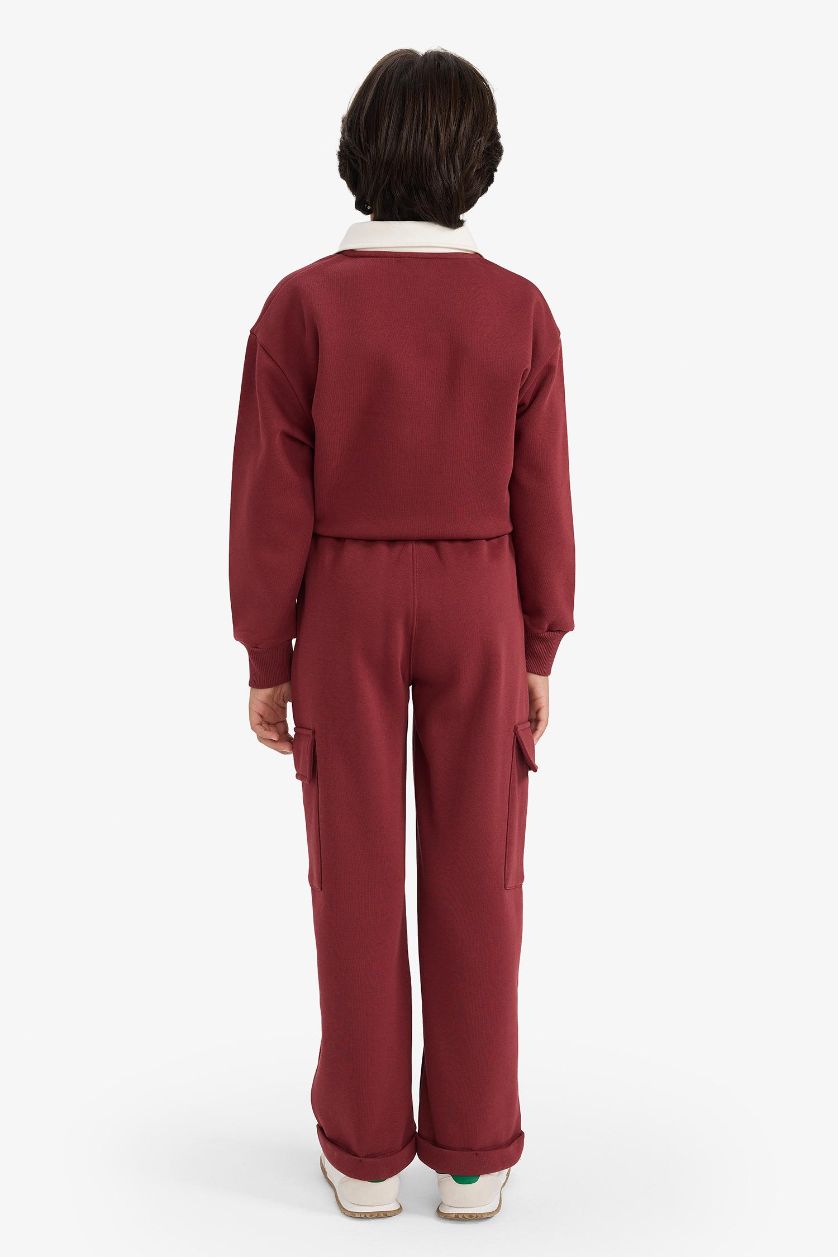 Erkek Çocuk - Genç Erkek Bordo Loose Fit Kargo Cepli Beli Lastikli Eşofman Altı Erkek Çocuk