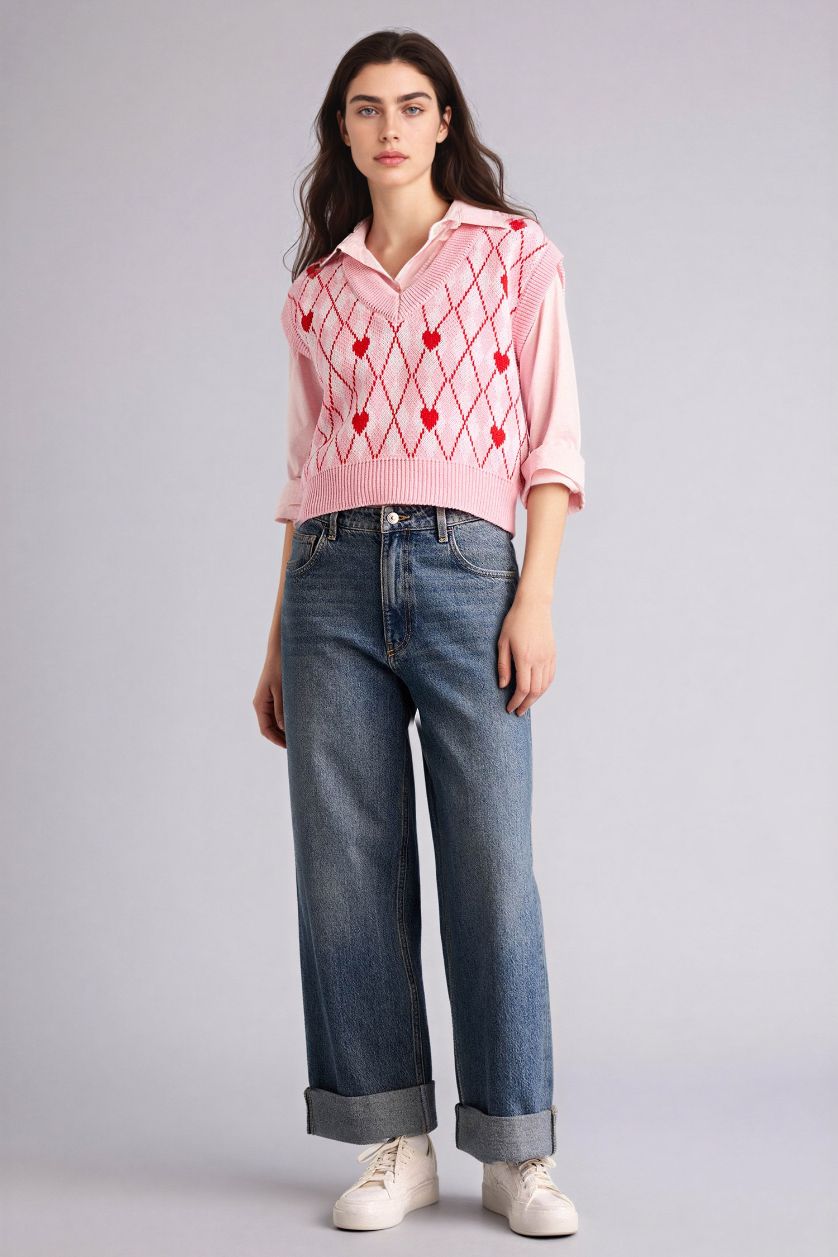 Woman Pink Regular Fit V-Neck Vest