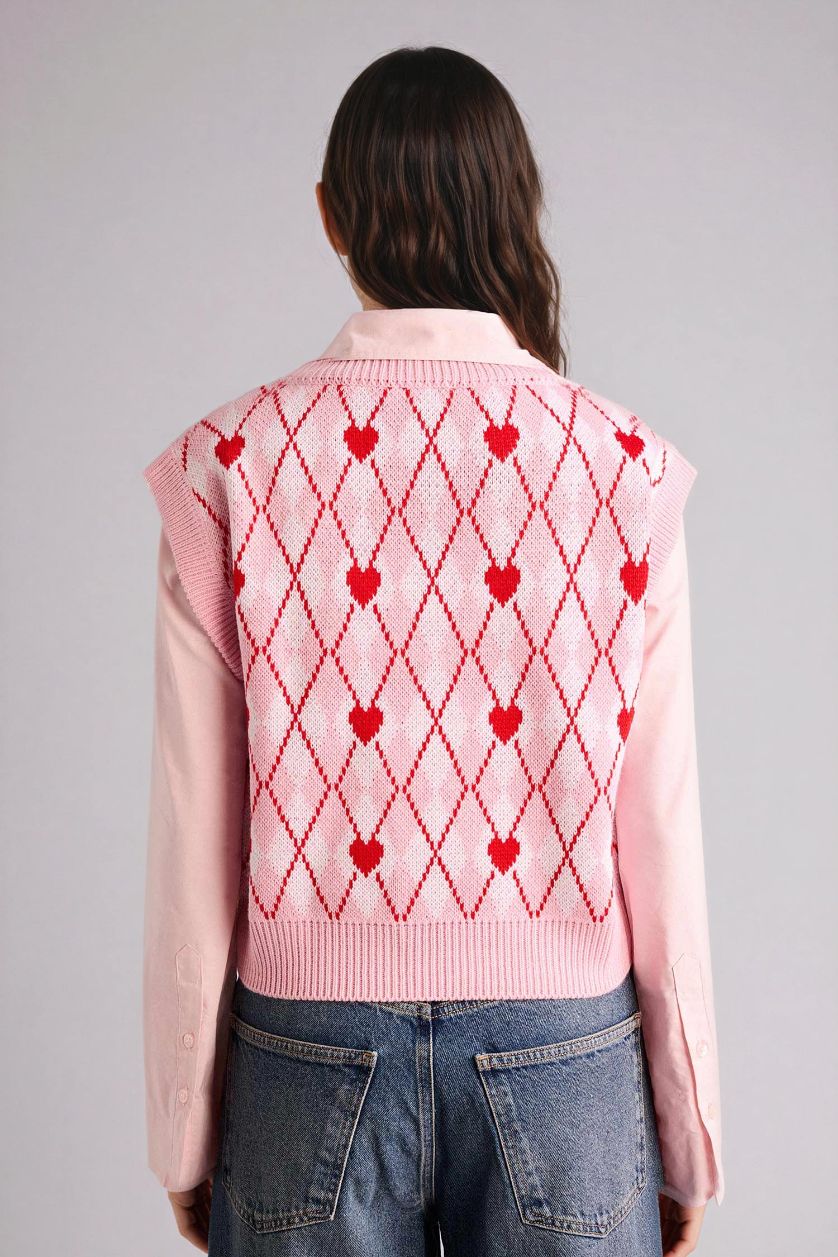 Woman Pink Regular Fit V-Neck Vest