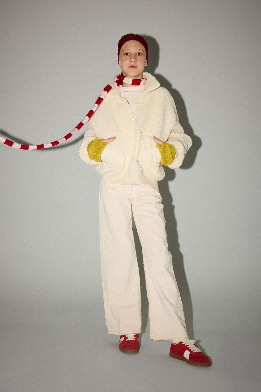 Kız Çocuk - Genç Kız Ekru Dik Yaka Fermuarlı Polar Hırka Kız Çocuk