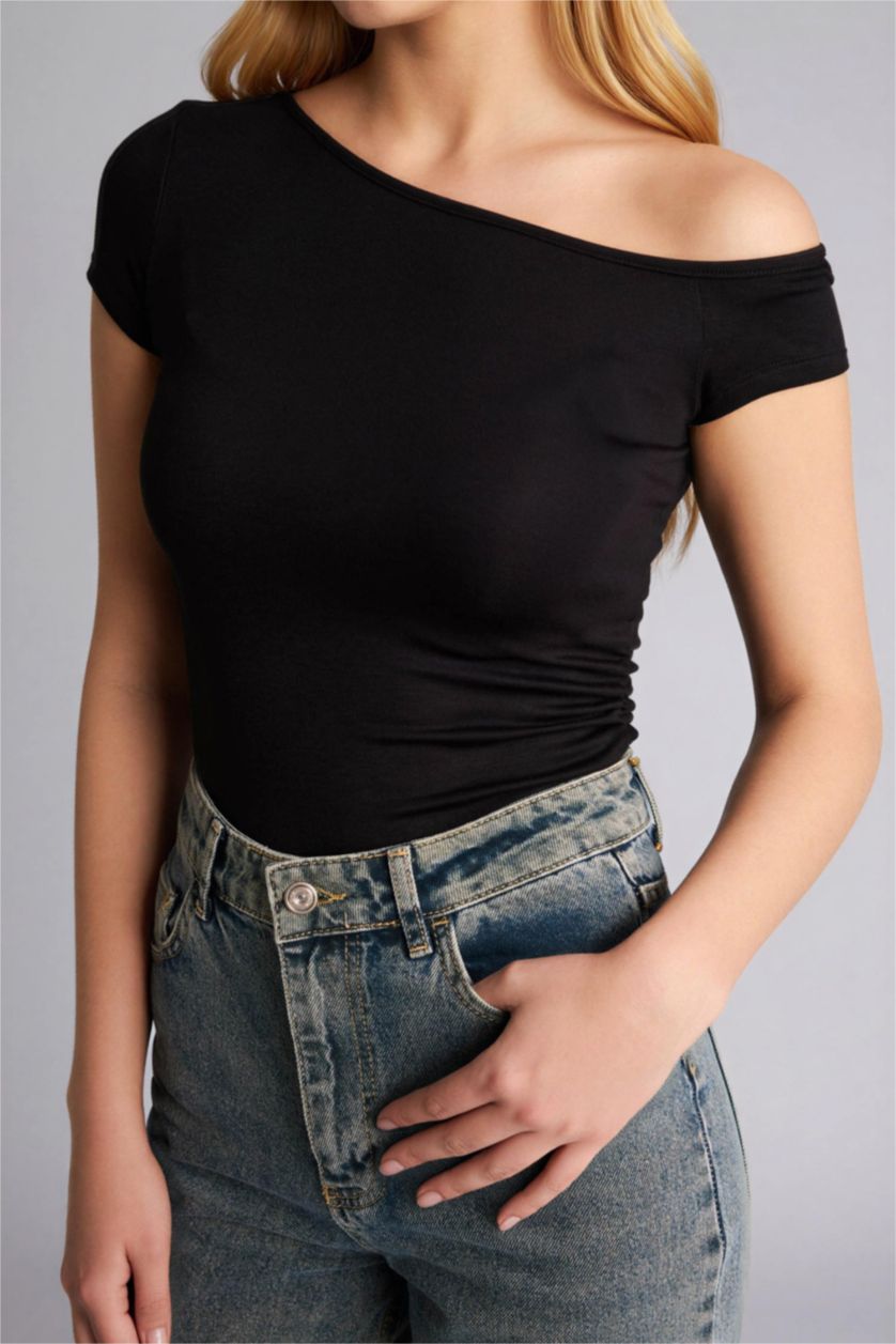 Женщины Черный Футболка Fitted из модала с коротким рукавом